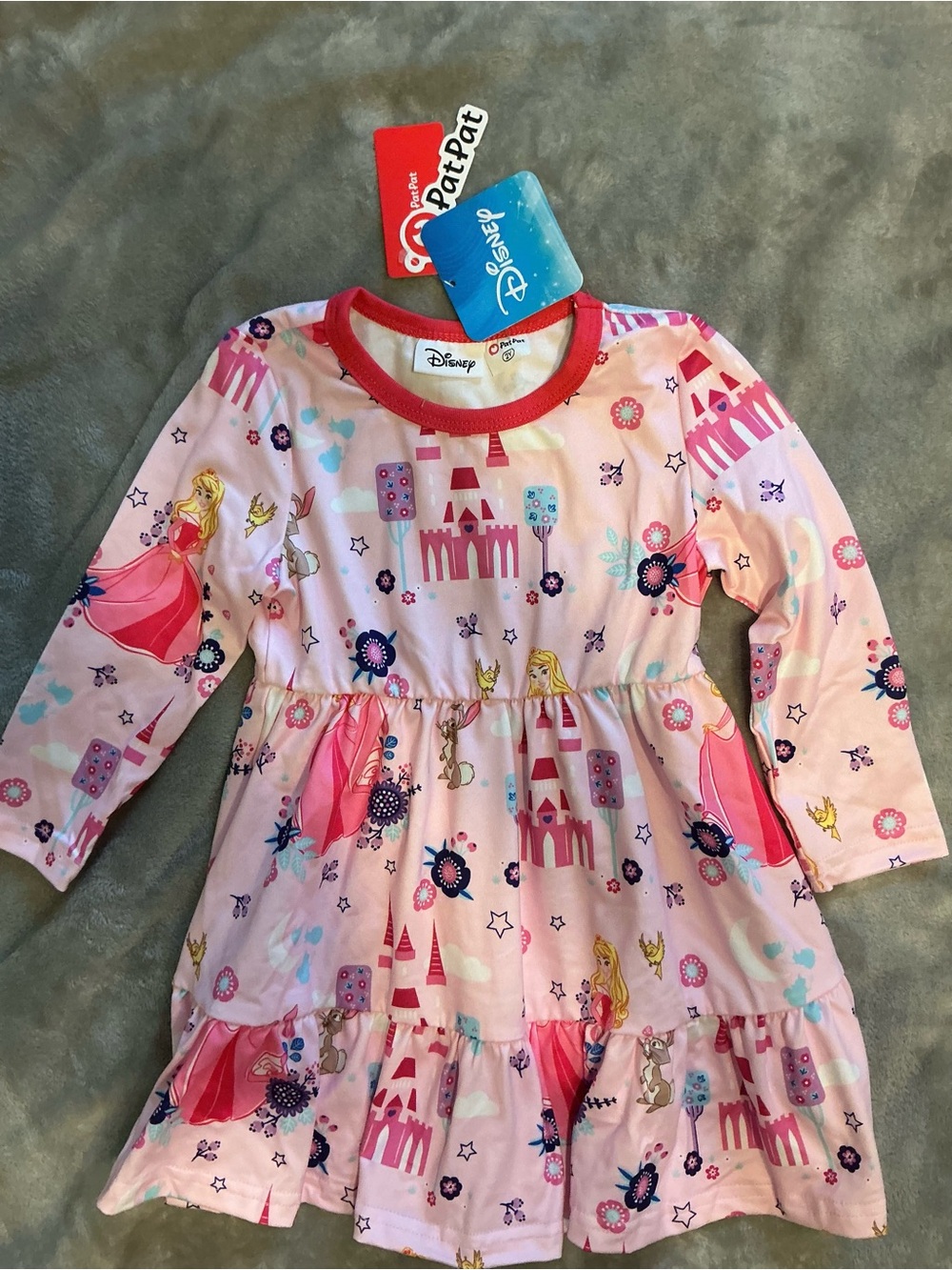 PatPat Pink Princess Castle Long-Sleeve Casual Dress